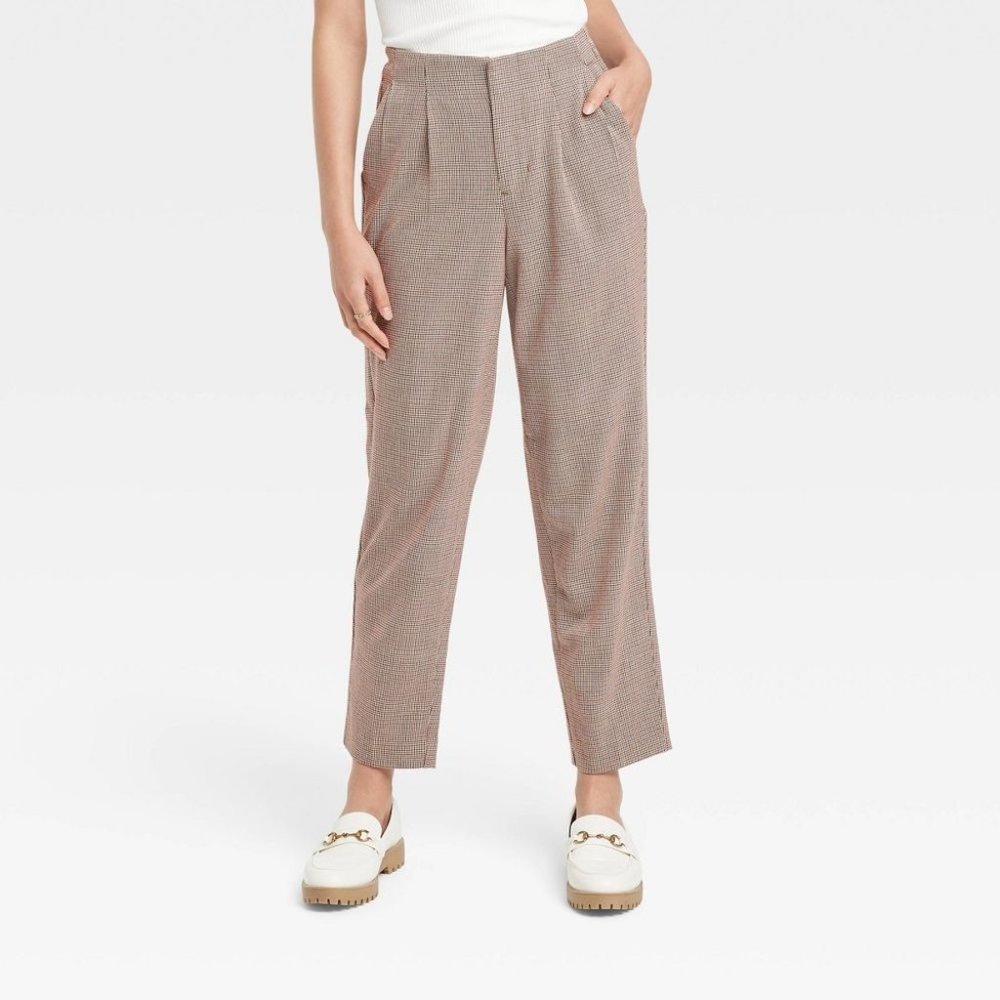 Women's High-Rise Relaxed Fit Tapered Ankle Trousers - A New Day Brown 4 - Picture 1 of 9